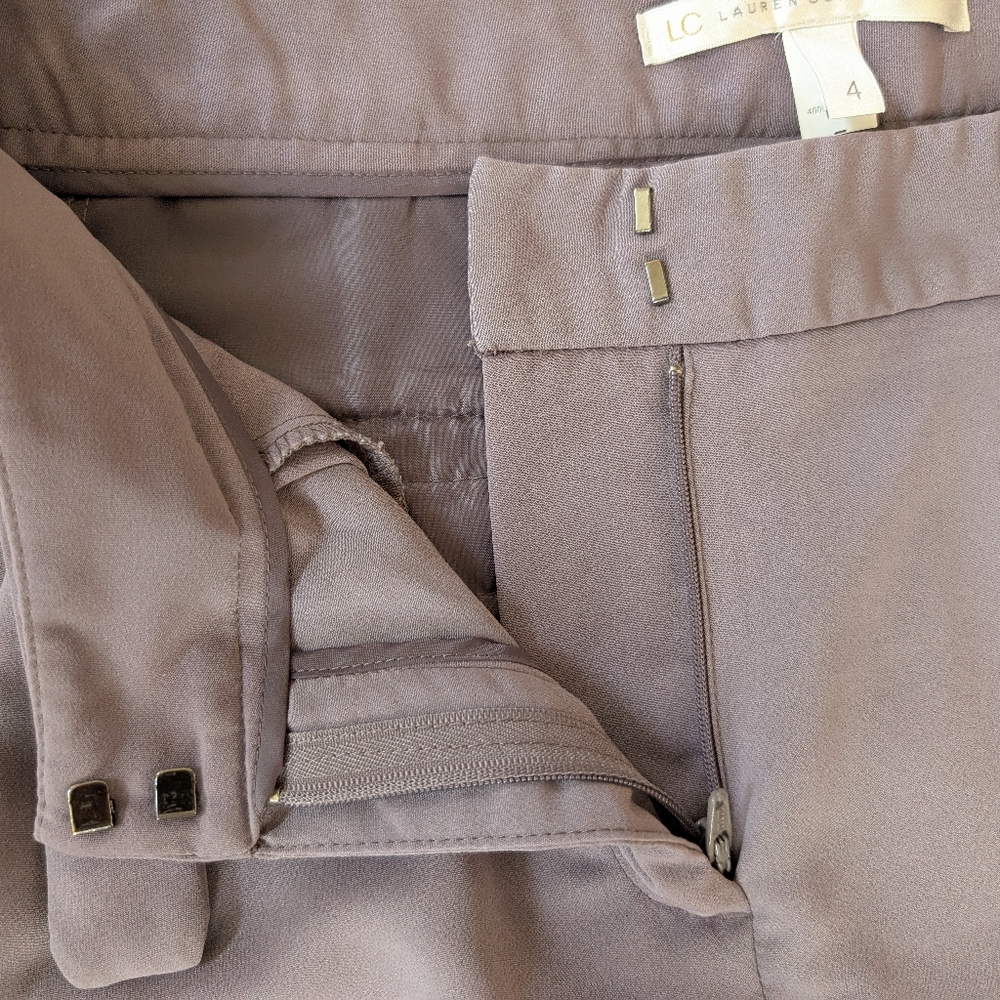 EUC Ladies LC Lauren Conrad Slacks Trousers Pants Gray Fabric Bow Belt Cuff Sz 4 - Picture 7 of 8